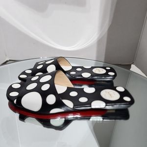 Christian Louboutin Black and White Polka Dot  Print Leather Slides Size 36.5